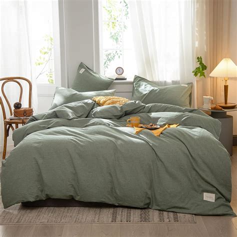 Amazon.com: OS OMYSTYLE Sage Green Duvet Cover King Size 100% Washed ...