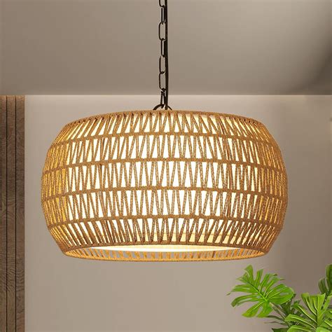 Rattan Farmhouse Chandelier Light Fixtures, 5-Lights Boho Large Pendant ...