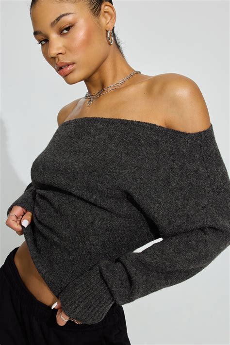 Spongy Off Shoulder Sweater Gray | Garage