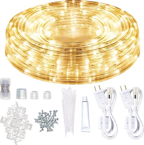 SURNIE LED Rope Lights Outdoor Warm White, Waterproof 50FT Cuttable ...