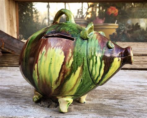 1940s Oaxaca Drip Pottery Mexican Piggy Bank, Vintage Clay Pig ...