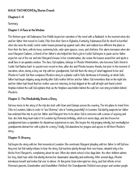 Walk Two Moons Chapter Summaries and Analysis | Schemes and Mind Maps ...