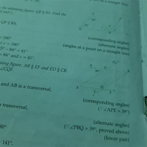 . In the adjoining figure, QP ll RS. Find the values of a, b, and c ...