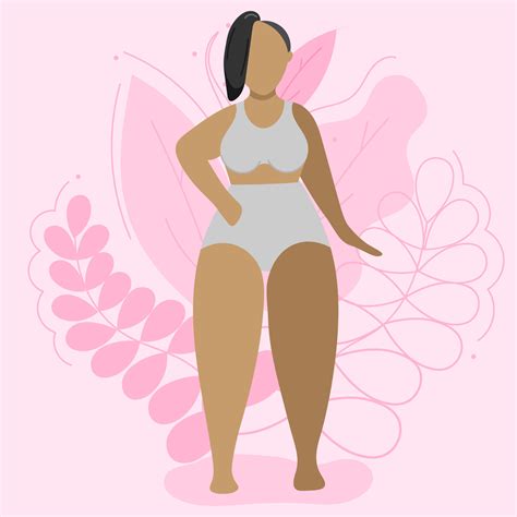 Vector illustration on the theme of body positivity. A girl with wide ...