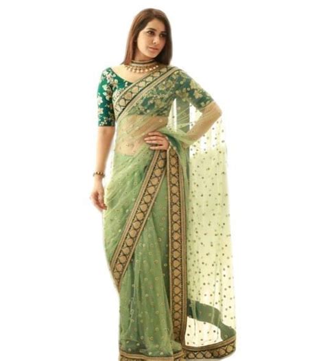 Classic Green Net Saree – UrbanWardrobe