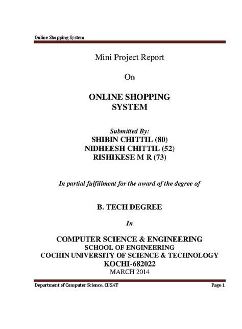 Mini Project Report On Online Shopping S - Mini Project Report On ...