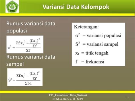 ragam varians dari data pada tabel berikut adalah