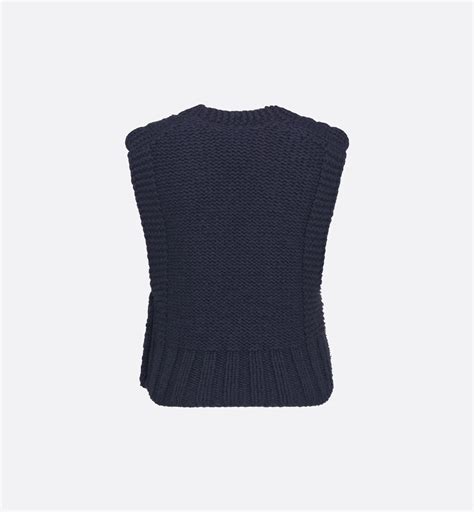 Sweater Vest Navy Blue Virgin Wool-Blend Cable Knit | DIOR