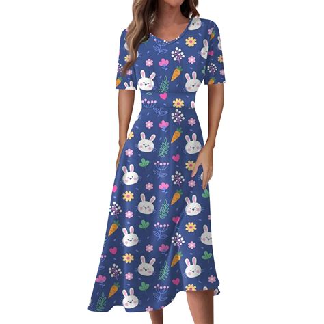 LTTVQM Easter Dresses for Women Bunny Rabbits Graphic Cute Sundress ...