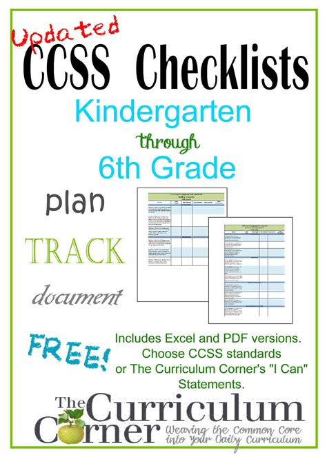 Updated Common Core & "I Can" Checklists - The Curriculum Corner 123