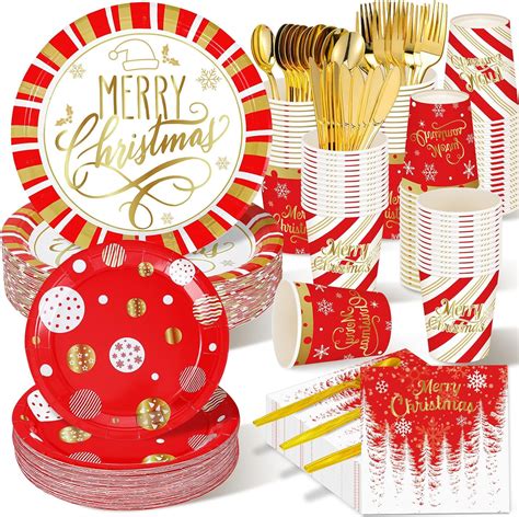 Amazon.com: Suttmin 350 Pieces Christmas Disposable Dinnerware Set ...