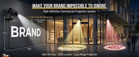TONZO 25W LED Logo Projector Light, 2200 Lumens, 4-12ft Range, 1 Custom ...