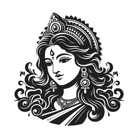 Goddess Laxmi Silhouette Outline Art with Lakshmi Mata on Lotus Flower ...