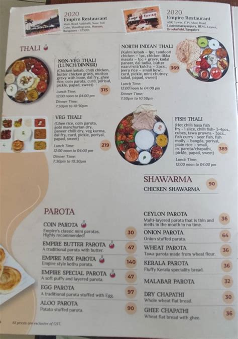 Menu at Empire Restaurant - Maddur, Mathikere