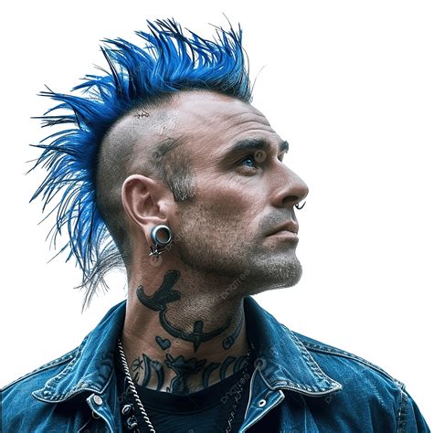 Portrait Of A Guy With Blue Hair Punk With A Mohawk Rock And Roll Star ...