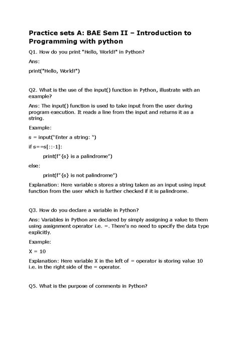 Practice sets A - notes - Practice sets A: BAE Sem II – Introduction to ...