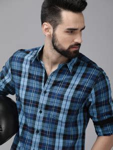 Roadster Men Checkered Casual Dark Blue Shirt - Buy Roadster Men ...