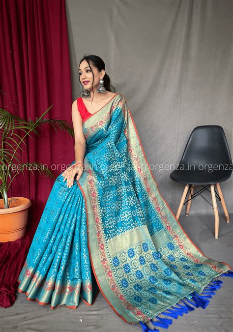 Blue Bandhej Patola Silk Saree – Orgenza Store