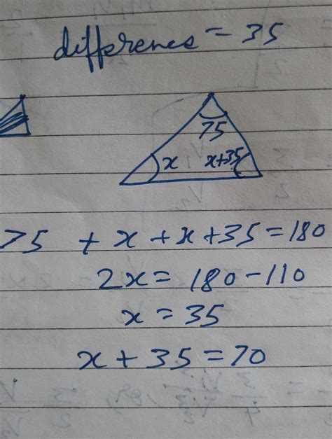 one of the angle of a triangle is 75 if the difference of the two angle ...