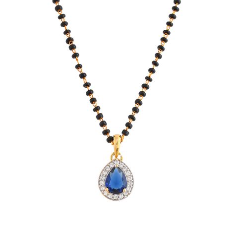 Sparkling Essentials Blue Teardrop Shaped Gold Plated Mangalsutra Set ...