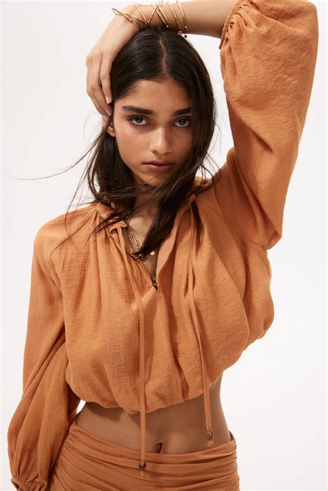 Women's Dark orange Oversized balloon-sleeved blouse | H&M IN