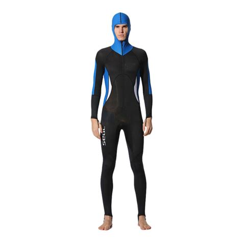 Royal Blue Black and White Full Length UPF 50+ Hoodie style Men's Swim