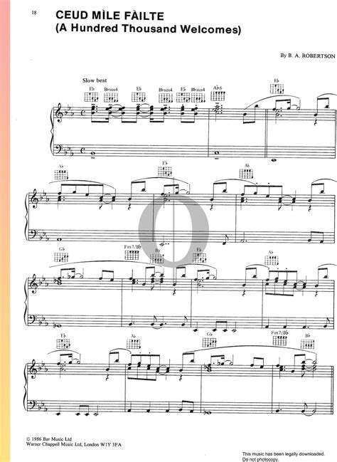 Cead Mìle Fàilte (A Hundred Thousand Welcomes) (B. A. Robertson) Piano ...