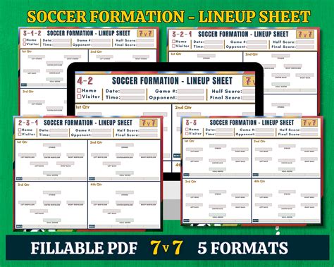 7v7 Soccer Formation Lineup Sheet Editable PDF Soccer - Etsy