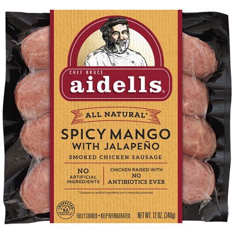 Aidells Smoked Chicken Sausage, Spicy Mango with Jalapeno, 12 oz. (4 ...