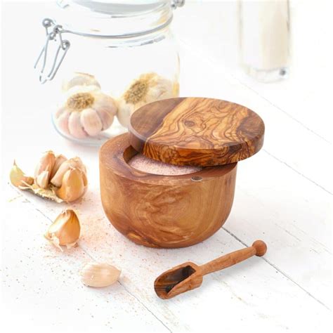 Wooden Salt Cellar with Lid and Wooden Spoon - Artisraw