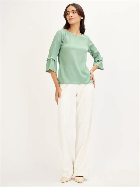 Buy Fig Fizz-Mint Flounced Sleeves Top - Mint color | Tops For Women ...