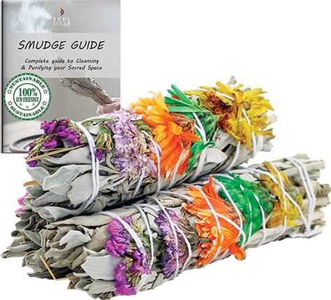 3 Pack Floral White Sage Smudge Sticks with Smudging Guide | GOOD VIBES ...