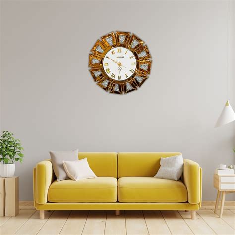 Crystal Diamond Design Mirror Wall Clock - Copper Color | Mirorma
