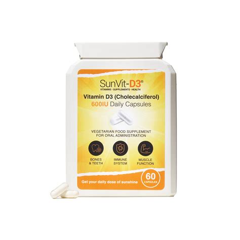 Sunvit D3 Vitamin D 600 Iu Cholecalciferol Vitamin D Capsules ...