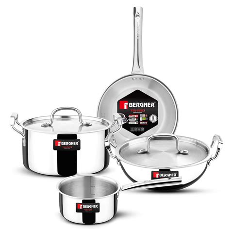 Buy Bergner TriPro Triply Stainless Steel 6 Pcs Cookware Set - 22cm/2 ...