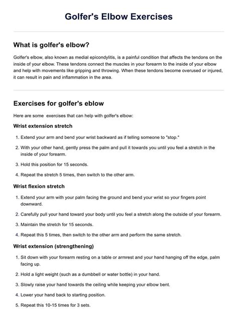 Golfer's Elbow Exercises Handout & Example | Free PDF Download