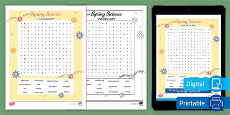 Spring Science Vocabulary Word Search for 6th-8th Grade
