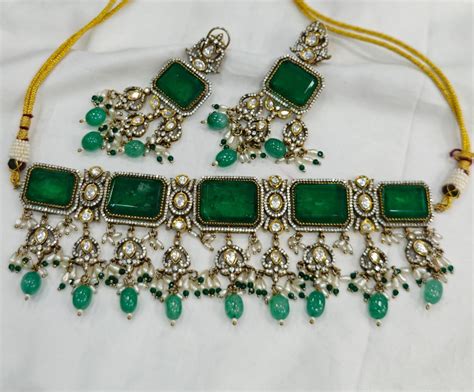 Victorian Doublet Ad Stone Choker with Matching Earrings Jewelry Set ...
