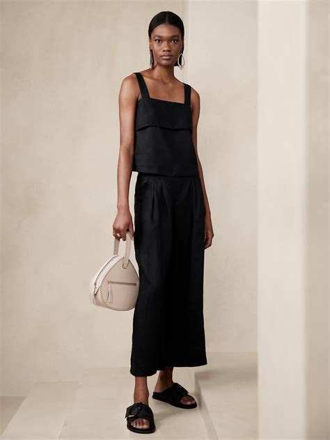 Mia Wide-Leg Cropped Linen Pant | Banana Republic