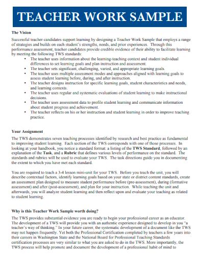 Image result for Work Sample Example