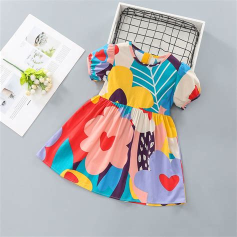 Wavsuf Toddler Girls Casual Dresses Puff Cute Summer Red Dresses Size ...