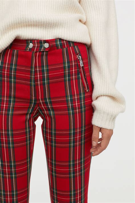 Fitted Slim-fit Pants - Red/plaid - | H&M US