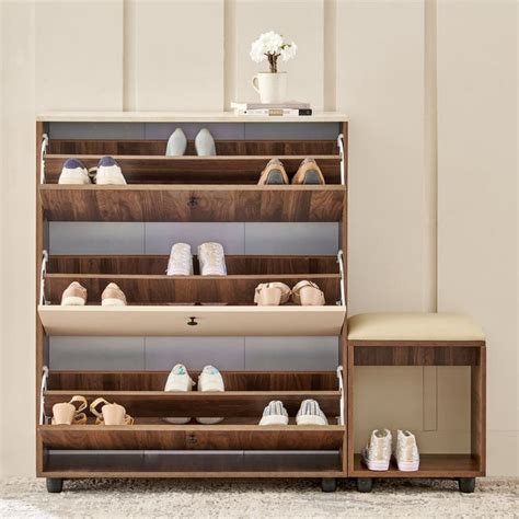 Buy Addison 20 Pair Shoe Cabinet with Cushion Seat - Walnut from Home ...
