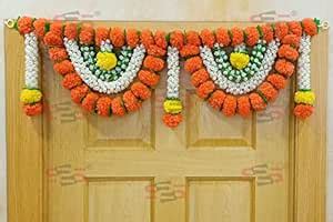 Buy PELLISANDADI Artificial Red Marigold & Mogra Flower Hanging Toran ...