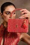 Buy Red Beads, Stones, Tassels Beaded Handle Brocade Clutch Bag by ...