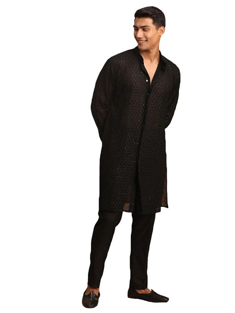 Buy VASTRAMAY Men's Black Georgette Kurta Pyjama Set at Amazon.in