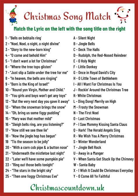 Christmas Song Matching Game - Free Printable | Christmas song games ...