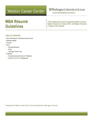 2013-2026 Form Washington University MBA Resume Guidelines - Blank ...
