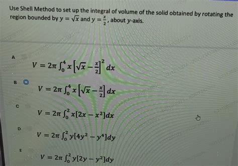 Image result for Write Integral Using Shell Method Y X 2