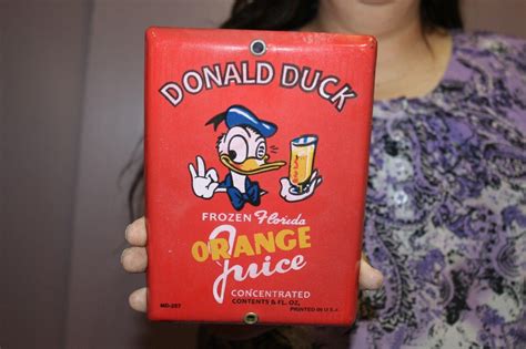 DONALD DUCK ORANGE JUICE Soda Pop Porcelain Embossed Metal Gas Oil Sign ...